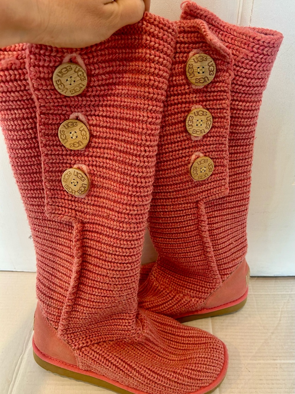 UGG Pink Knit Button Tall Boots
